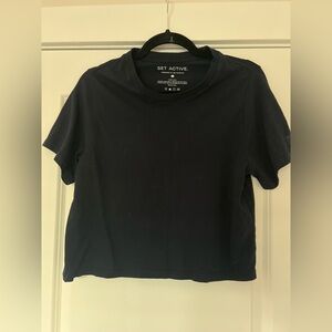 SET Active Dark Navy Shortsleeve Crew Neck Baby Tee slightly cropped Like New
